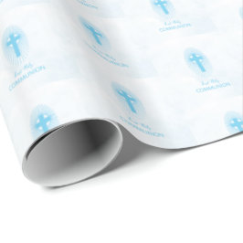 Papel De Regalo Personalice, Blue Boy First Holy Communia Cross