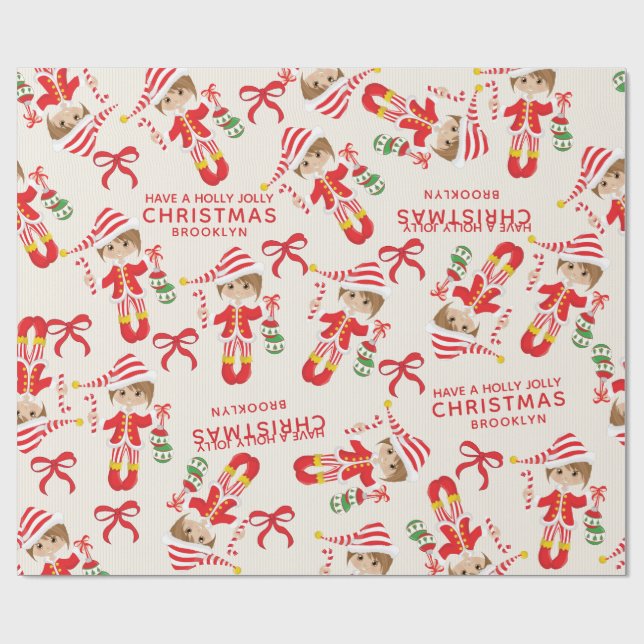 Papel De Regalo Personalice Brunette Chica Elf (Superficie plana)