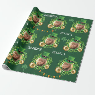 Papel De Regalo Personalice el nombre y la foto del Día de San Pat