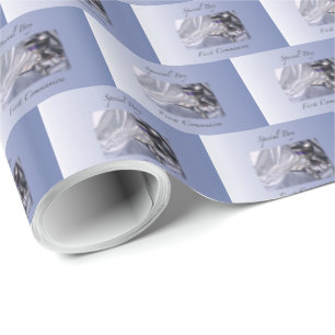 Papel De Regalo Personalice, niño, primera comunión azul