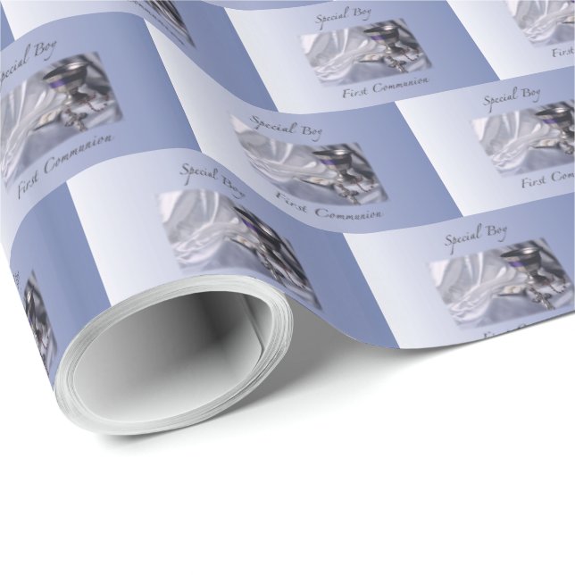 Papel De Regalo Personalice, niño, primera comunión azul (Esquina del rollo)