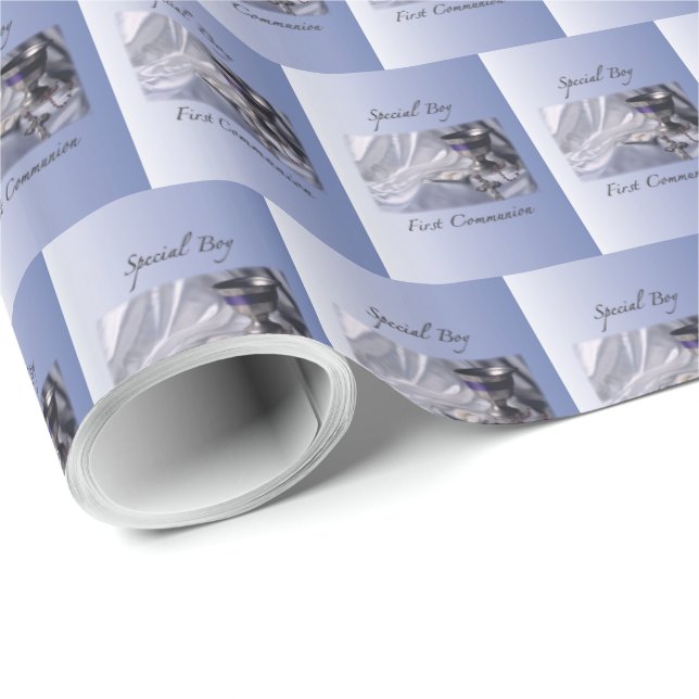 Papel De Regalo Personalice, niño, primera comunión azul (Esquina del rollo)