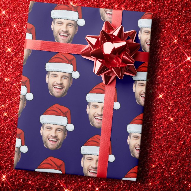 Papel De Regalo Personalised Dark Blue Face Santa Hat Gift Wrap (Subido por el creador)
