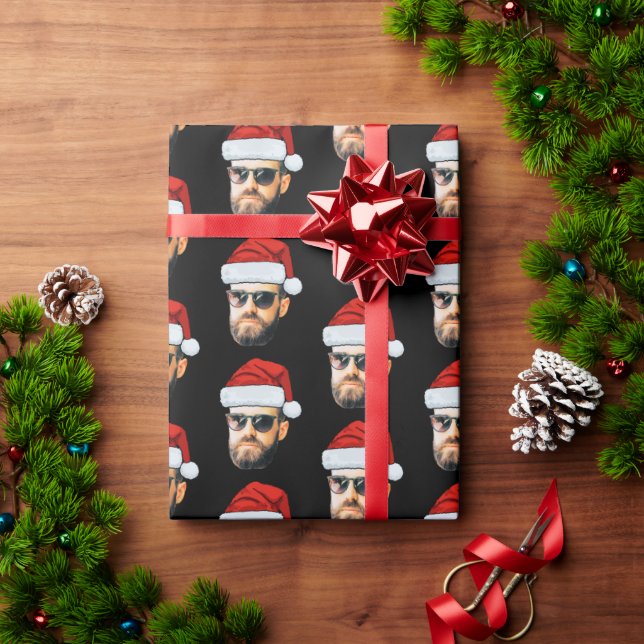 Papel De Regalo Personalised Face Santa Hat Gift Wrap, Funny Face (Regalo de vacaciones)