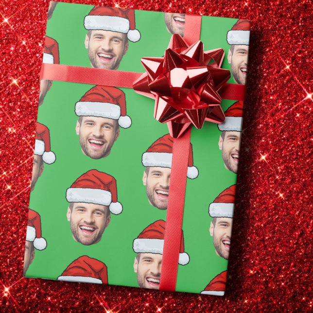 Papel De Regalo Personalised Face Santa Hat Green Gift Wrap (Subido por el creador)