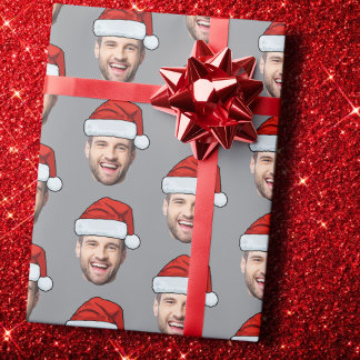 Papel De Regalo Personalised Face Santa Hat Grey Gift Wrap