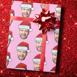 Papel De Regalo Personalised Pink Face Santa Hat Gift Wrap
