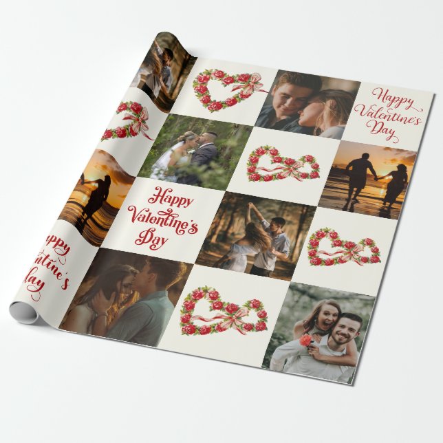 Papel De Regalo Personaliza 10 fotos Feliz Día de San Valentín (Desenrollado)