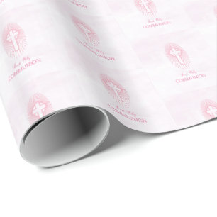 Papel De Regalo Personaliza, Cruz de la Primera Comunión Rosa