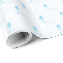 Papel De Regalo Personaliza, Cruz de Primera Comunión Niño Azul