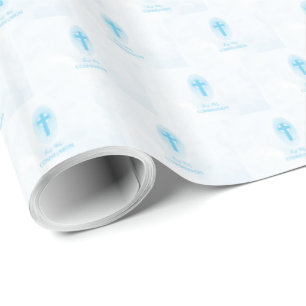 Papel De Regalo Personaliza, Cruz de Primera Comunión Niño Azul