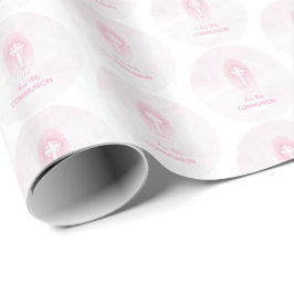 Papel De Regalo Personaliza, Cruz de Primera Comunión rosa Hostia