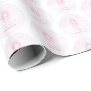 Papel De Regalo Personaliza, Cruz de Primera Comunión rosa Hostia