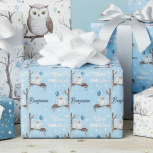 Papel De Regalo Personaliza Cumpleaños de invierno de búho nival O