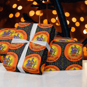 Papel De Regalo Personaliza el nombre Halloween Calabaza Haunted H