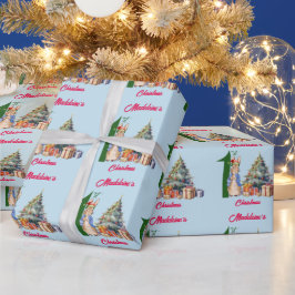 Papel De Regalo Personaliza Nombre Clásico Conejo Primera Navidad