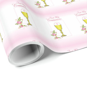 Papel De Regalo Personaliza Nombre de Niña Rosa Primera Comunión