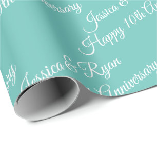 Papel De Regalo Personaliza nombres, Feliz Aniversario, Verde Teal