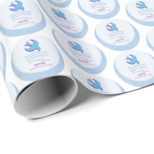 Papel De Regalo Personaliza, Paloma del Bautismo de Adulto en Azul