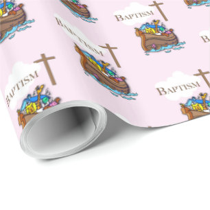 Papel De Regalo Personalizable, Bautizo de niña Arca de Noé