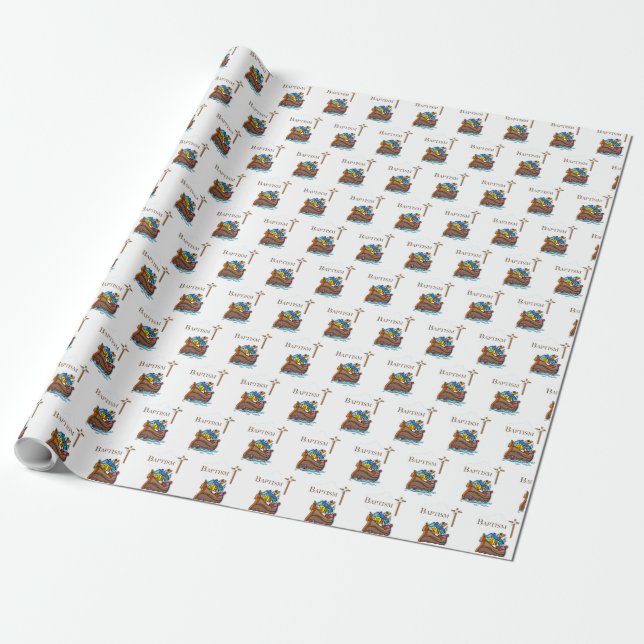 Papel De Regalo Personalizable, Bautizo de Niño Arca de Noé (Desenrollado)