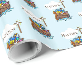 Papel De Regalo Personalizable, Bautizo de Niño Arca de Noé