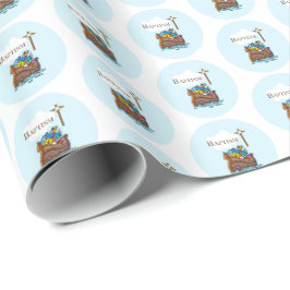 Papel De Regalo Personalizable, Bautizo de Niño Arca de Noé