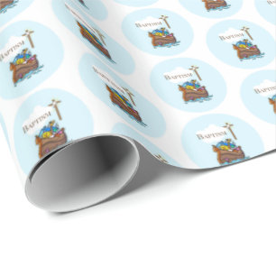 Papel De Regalo Personalizable, Bautizo de Niño Arca de Noé