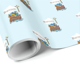 Papel De Regalo Personalizable, Bautizo de Niño Ark de Noé