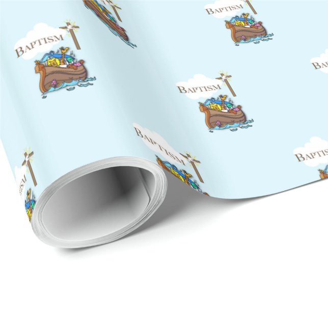 Papel De Regalo Personalizable, Bautizo de Niño Ark de Noé (Esquina del rollo)