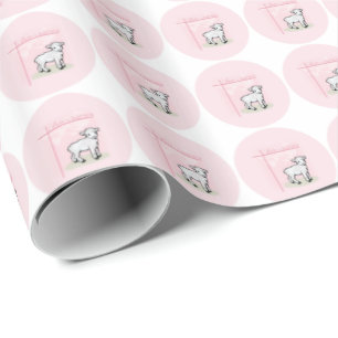 Papel De Regalo Personalizable, Bautizo, Rosa, Niña, Cordero