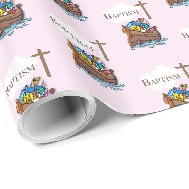 Papel De Regalo Personalizable, bebé bautiza el arca de Noah (Esquina del rollo)