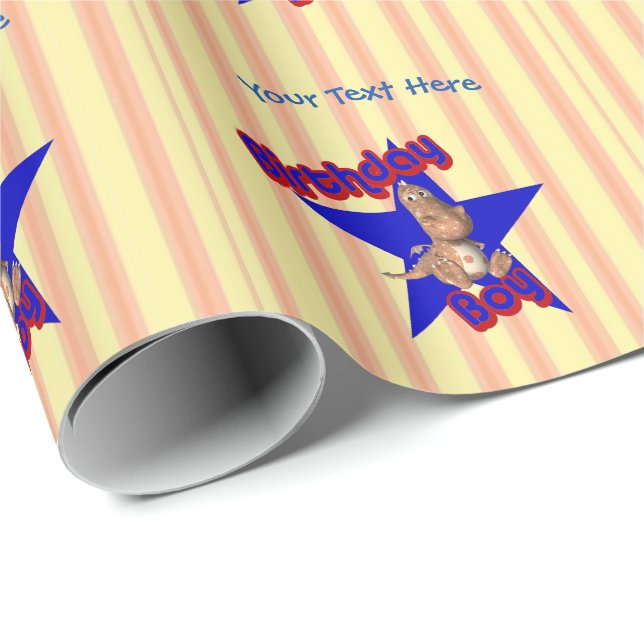 Papel De Regalo Personalizable Birthday Boy Cute Dragon (Esquina del rollo)