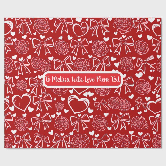 Papel de regalo personalizable Corazones y Rosas (Superficie plana)