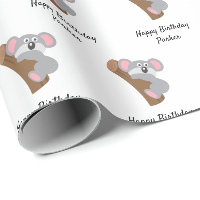 Papel De Regalo Personalizable Cute Koala Oso Niños Regalo de cump (Esquina del rollo)