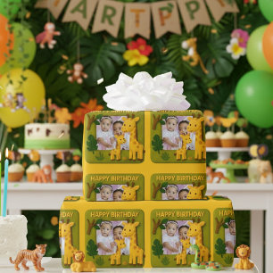 Papel De Regalo Personalizable de foto de cumpleaños de Cute Giraf