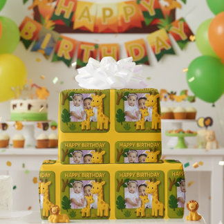 Papel De Regalo Personalizable de foto de cumpleaños de Cute Giraf