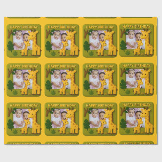 Papel De Regalo Personalizable de foto de cumpleaños de Cute Giraf