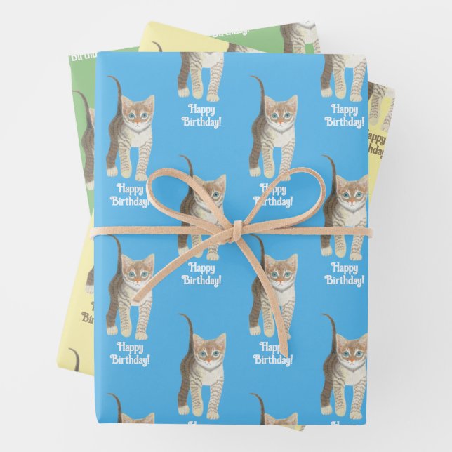 Papel de regalo personalizable de gatito atigrado (In situ)