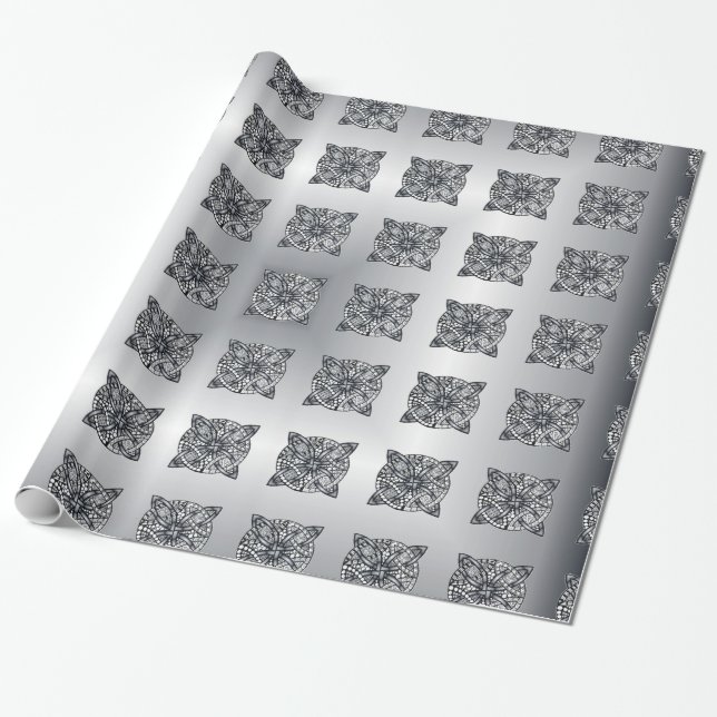 Papel De Regalo Personalizable de nudo celta plateado (Desenrollado)