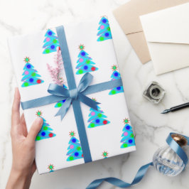 Papel De Regalo Personalizable de patrón de árbol azul de Navidad