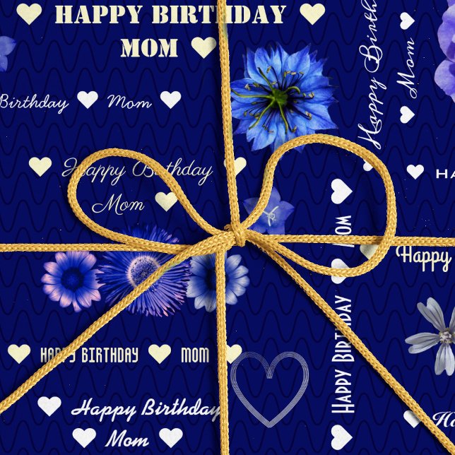Papel De Regalo Personalizable Feliz cumpleaños mamá Marina Floral (Subido por el creador)