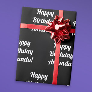 Papel De Regalo Personalizable Feliz Cumpleaños Texto   Blanco y n