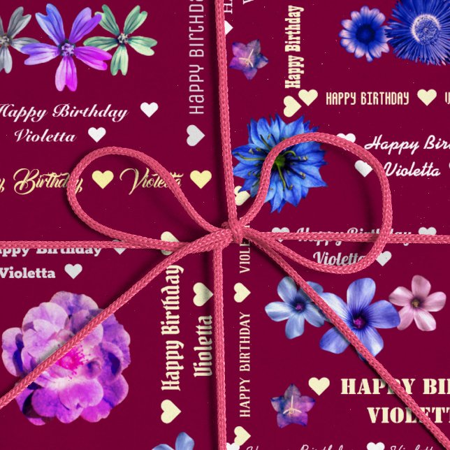 Papel De Regalo Personalizable Floral Burgundy Girly feliz cumplea (Subido por el creador)