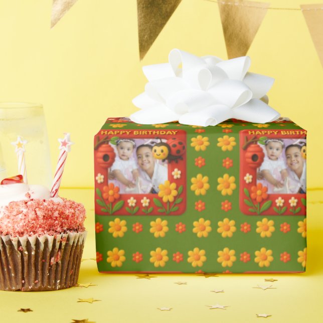 Papel De Regalo Personalizable fotográfico de cumpleaños de Cute L (Fiesta de cumpleaños )