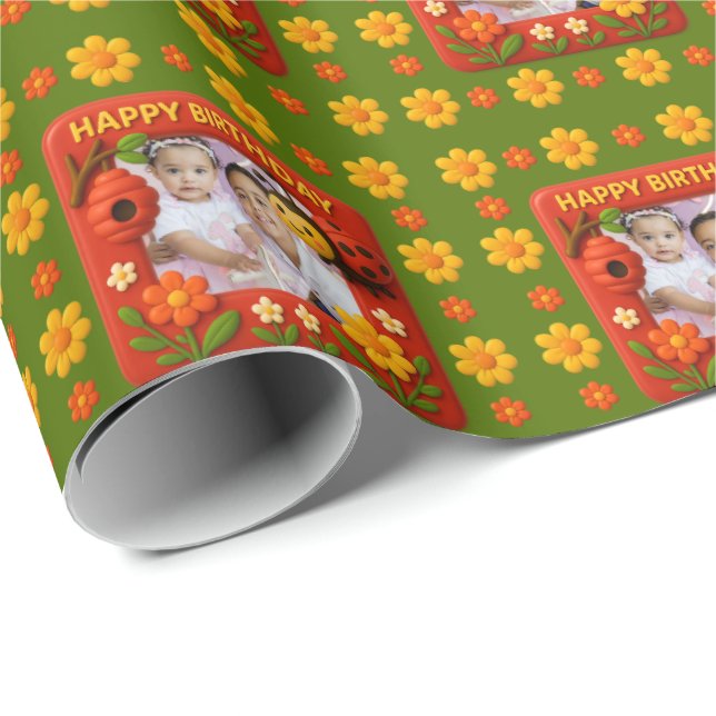 Papel De Regalo Personalizable fotográfico de cumpleaños de Cute L (Esquina del rollo)