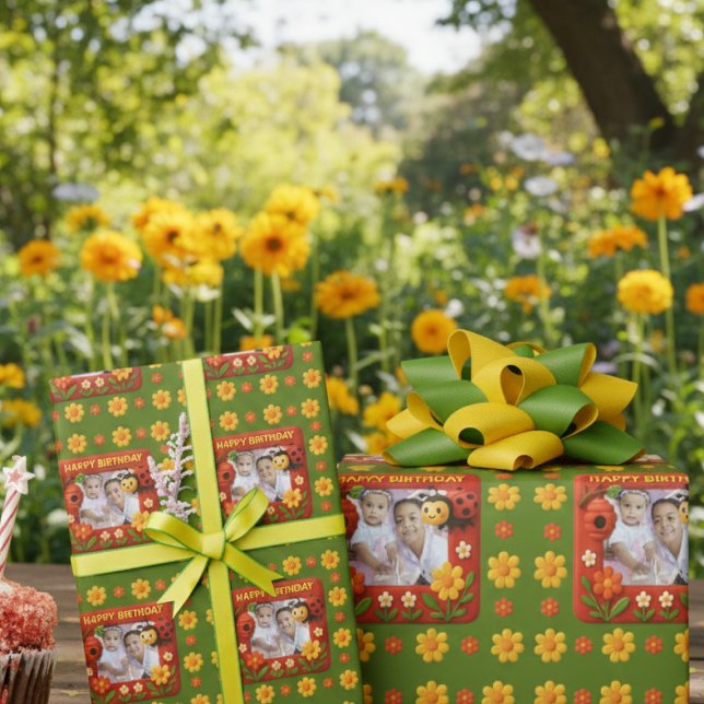 Papel De Regalo Personalizable fotográfico de cumpleaños de Cute L (Subido por el creador)