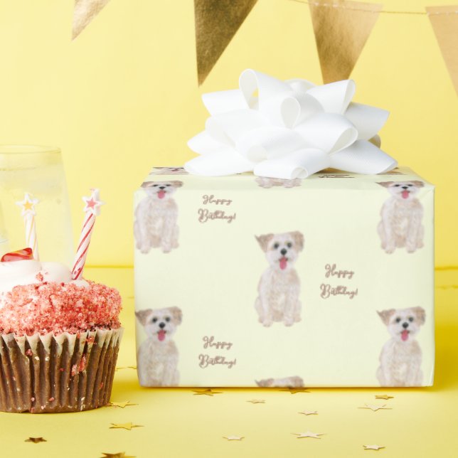 Papel De Regalo Personalizable Morkie (Fiesta de cumpleaños )