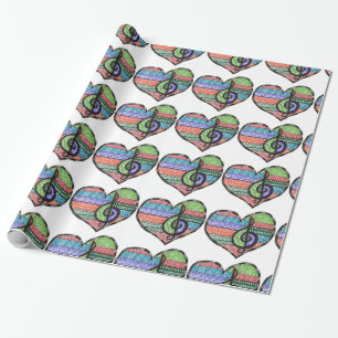 Papel De Regalo Personalizable Música Corazón Treble Clef Doodle