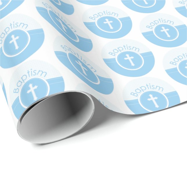 Papel De Regalo Personalizable, niño azul niño bautizo de Dios (Esquina del rollo)